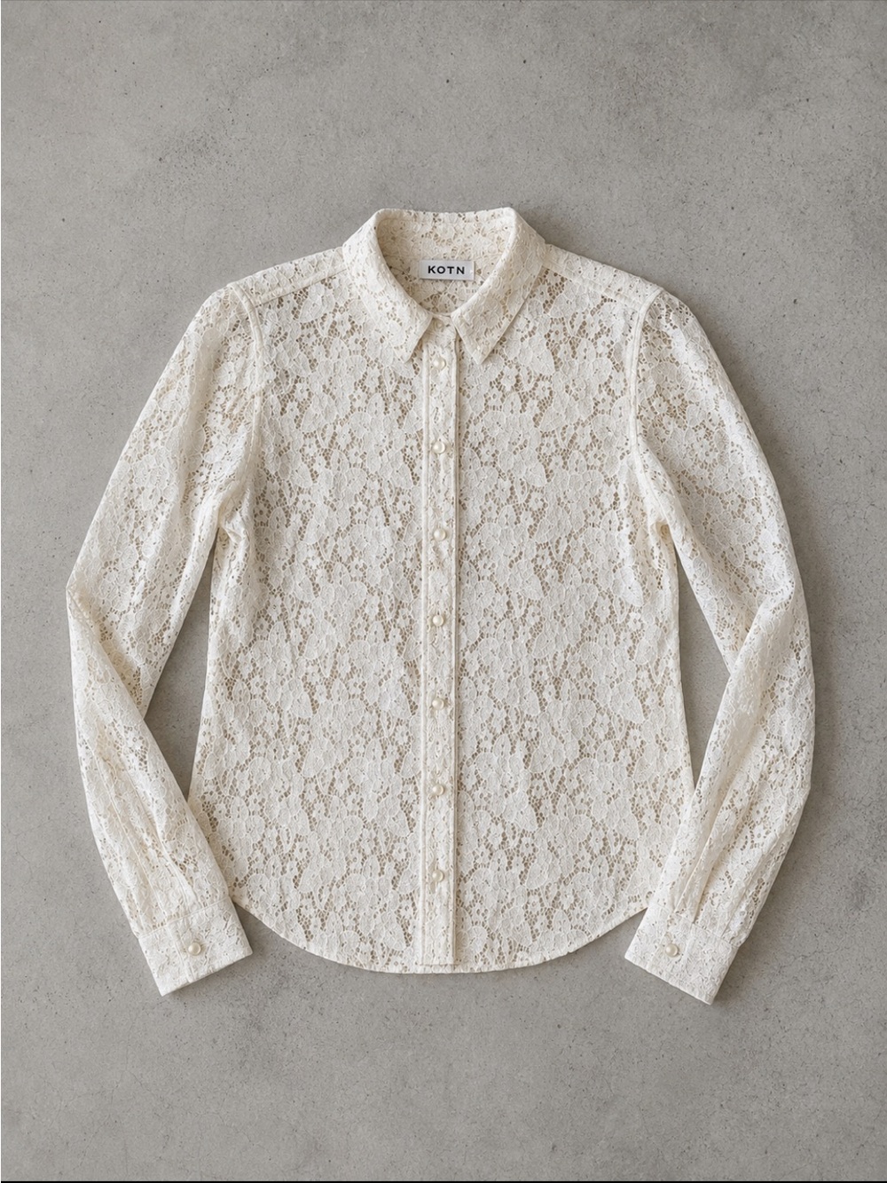 KOTN Lace Button Front Blouse Woman Medium Ivory Organic Cotton Coquette Dainty